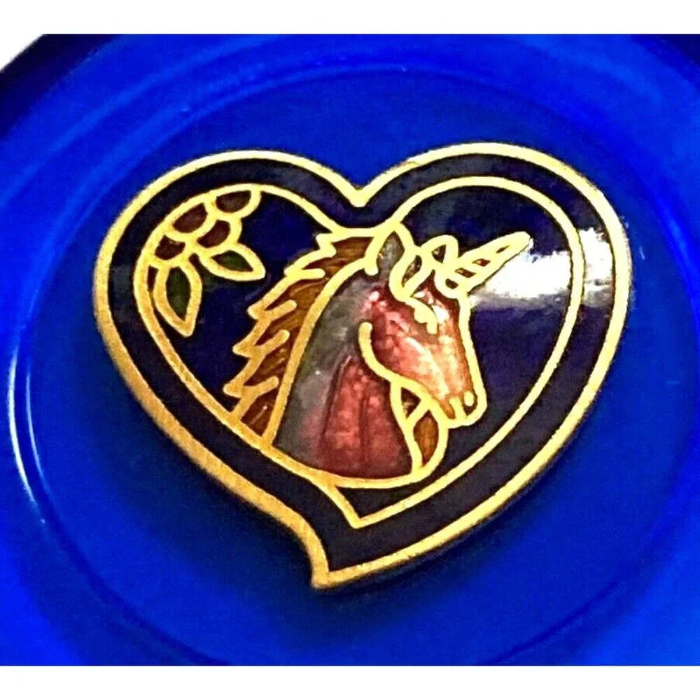 Vtg Unicorn Cloisonne Charm ID Badge Holder Lanyard Enamel Retractable Reel